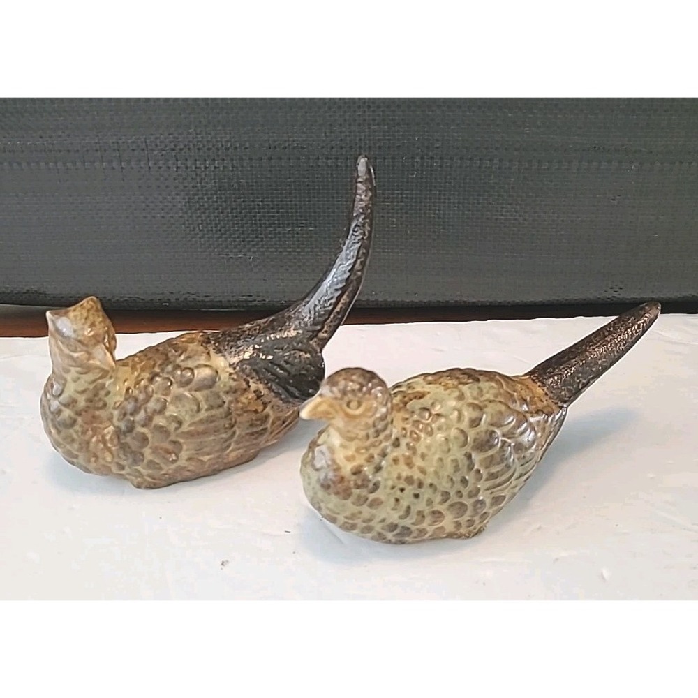 Set Of 2 Vintage Wony Japan Pheasant / Quail Figurines  Birds Brown Black
